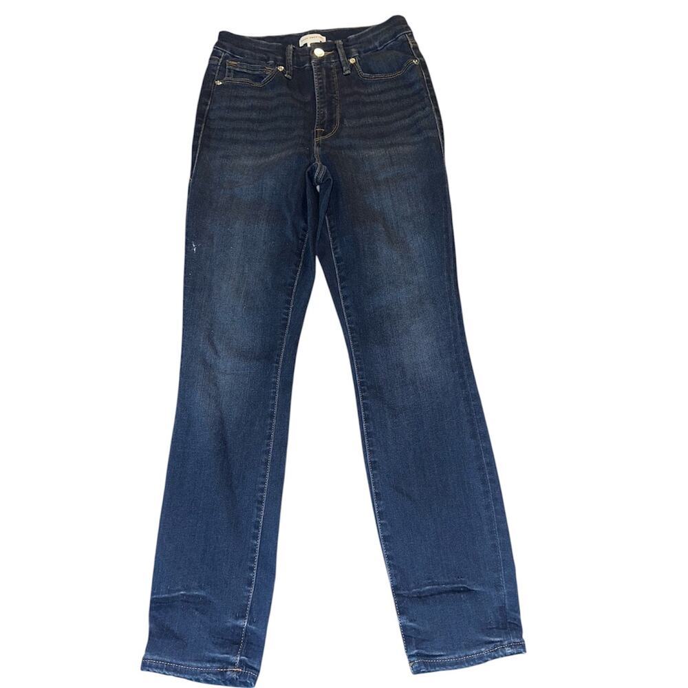 Good American Women’s Size 4/27 Blue High Rise Straight Jeans Dark Wash Stretch